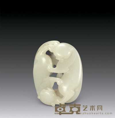清中期 白玉双獾 长4.7cm